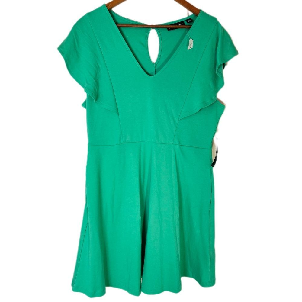 NY & Co Green Flutter Sleeve Mini Dress Women's Large Feminine Summer Soft Girl